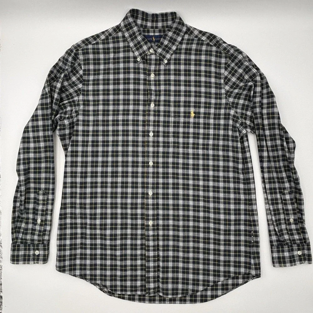 Polo Ralph Lauren Shirt Mens Large L Green Blue Plaid Long Sleeve Button Down